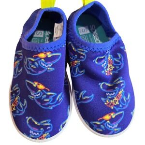 Speedo Kids Splash and Sun Booties Navy Neon Shark Size S 5-6 Water Shoes NEW